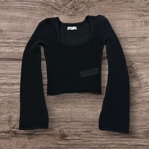 Hollister Black Knit Long Sleeve crop Top square neck flair sleeve women’s XS